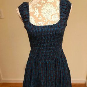 Free People Aqua Combo Smocked Sweet Annie Mini Dress Size Medium NWT $98